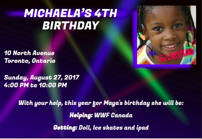 Laser-themed kids party invite with colorful fun and donation options