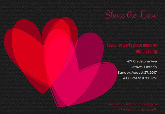 Love-inspired party invitation supporting meaningful causes