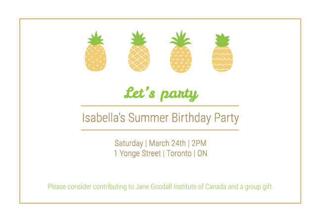 Playful kids party invitation design with donation feature