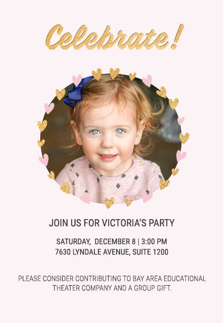 Editable birthday invitation templates for kids with donation feature