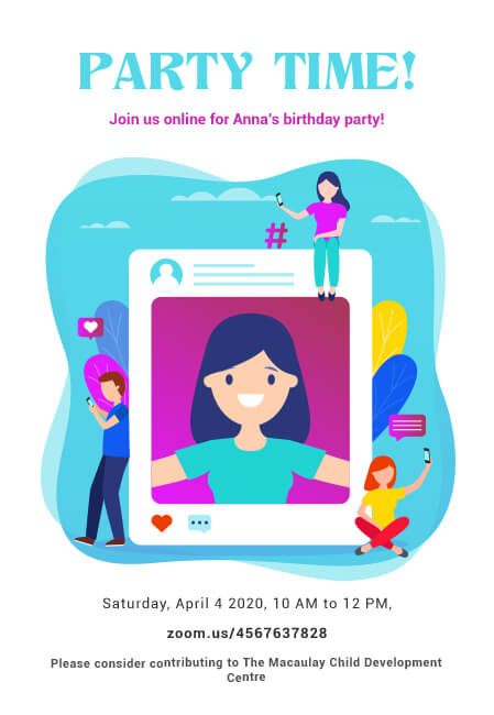 Bright and playful kids birthday invites with donation options