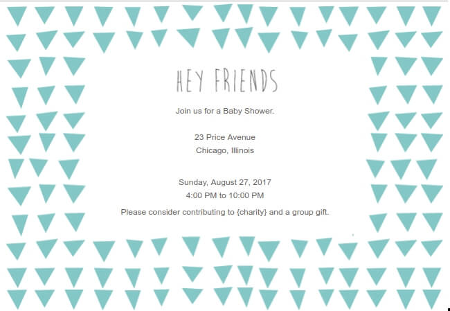 Modern party invite with customizable text and giving back feature